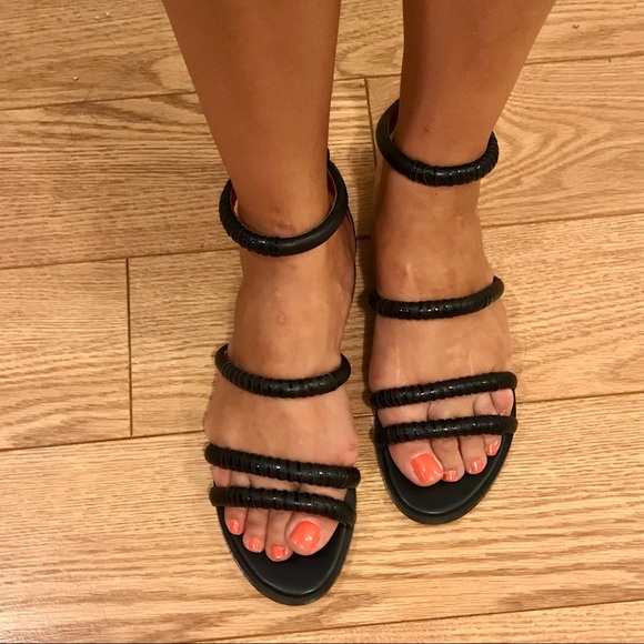 Charles Jourdan Shoes - Charles Jourdan black leather ankle wrap sandals